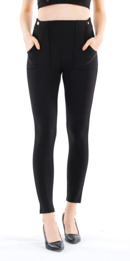 Ladies Treggings with Gold Buttons - Black