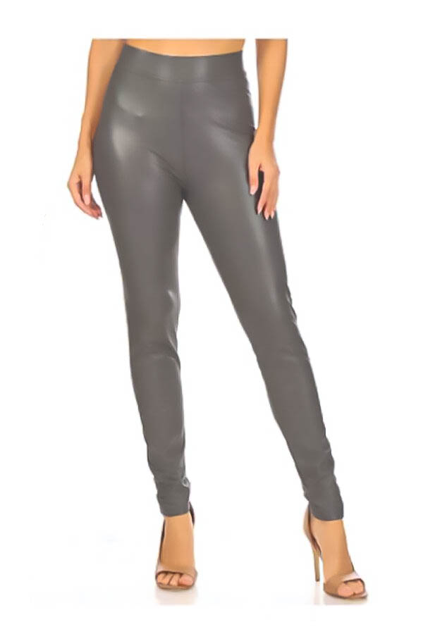 Women’s Fleceed Leather Pants - Dark Grey