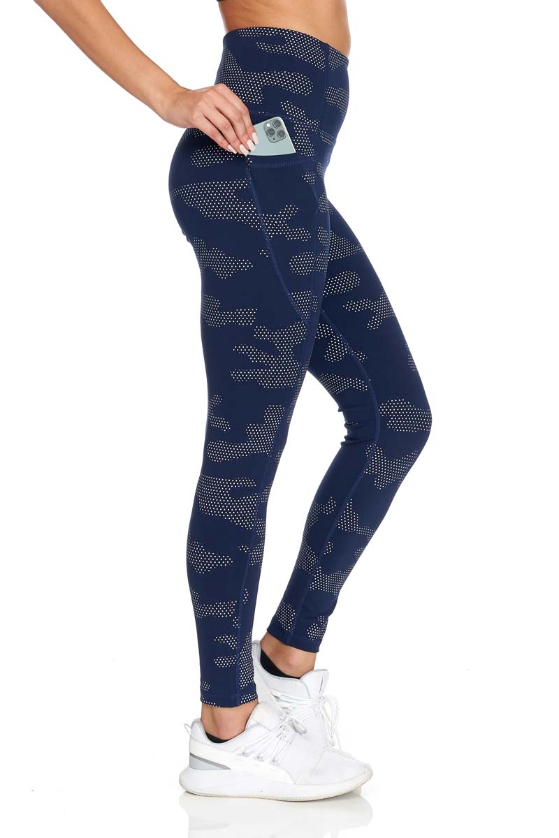Full Length Legging with Reflective Dotted Print and Pocket Detail - Navy