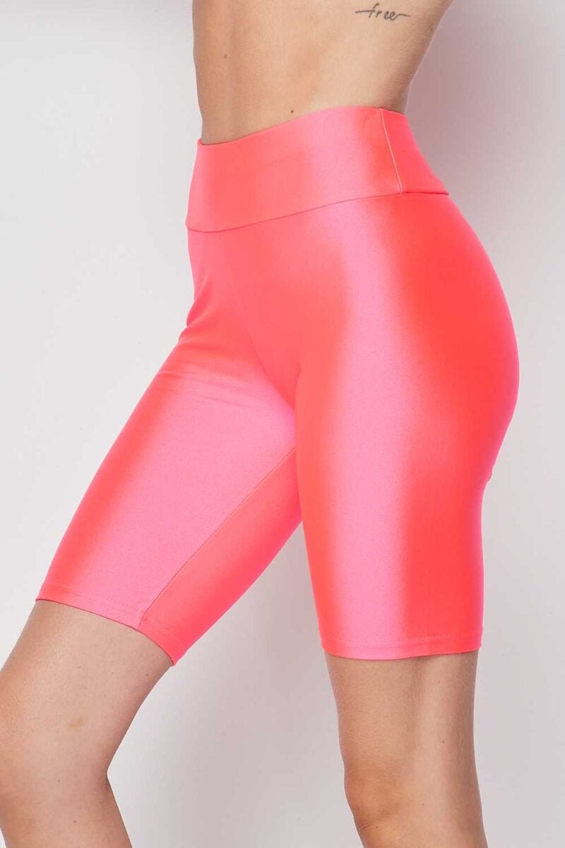 High Waist Biker Shorts - Neon Coral
