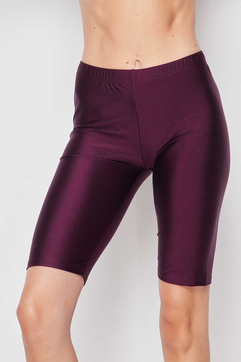 Solid 1 inch Waistband Shiny Shorts - Burgundy