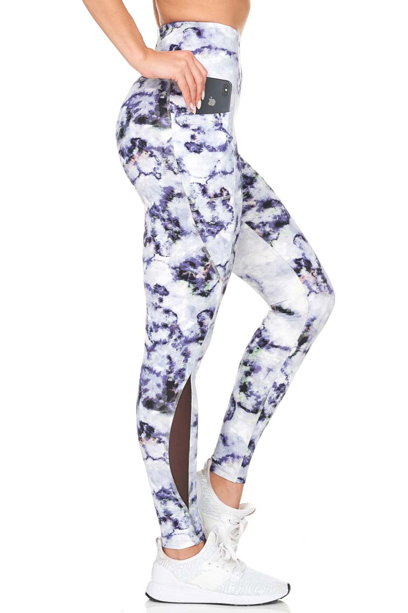 Full Length Electrified Tie Dye Active Leggings with Mesh and Pocket ...