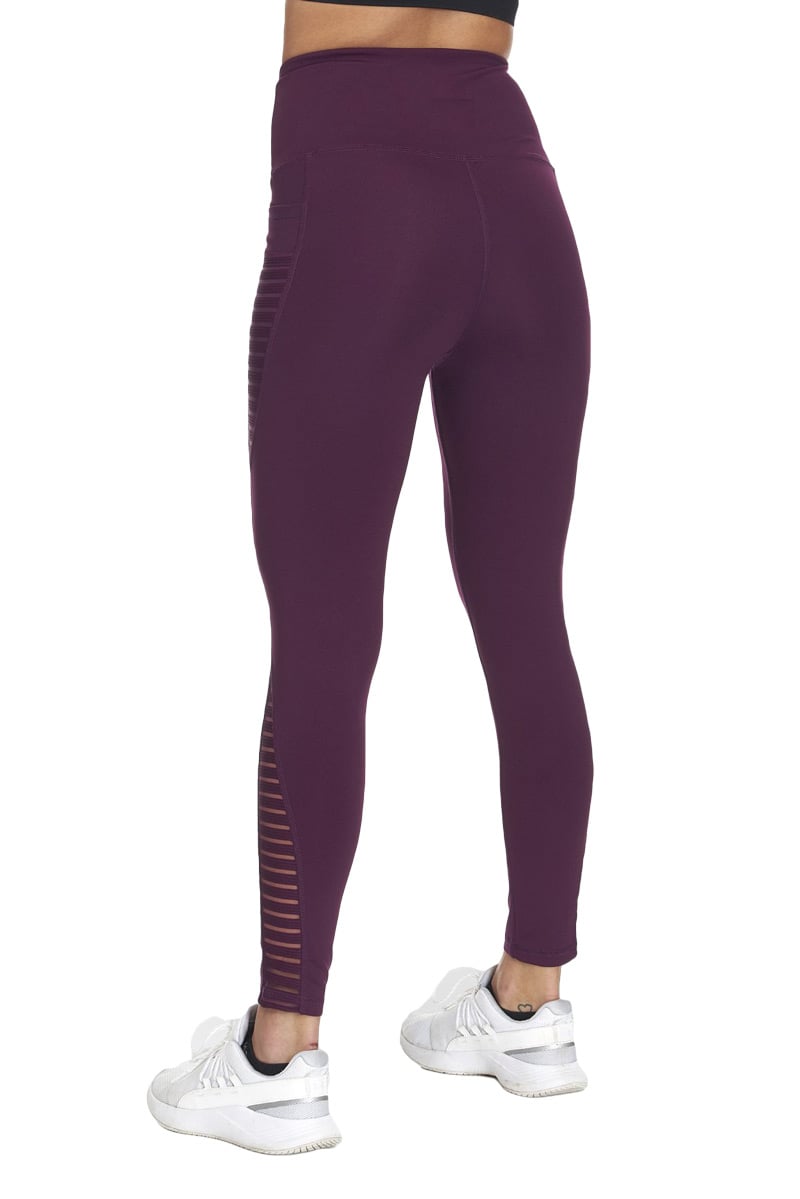 Solid Full Length Active Leggings with Moto Pocket and Mesh Detail - Violet