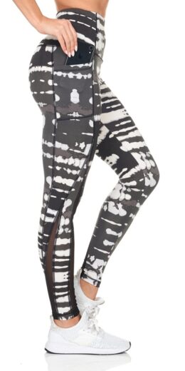 Tie Dye Horizontal Stripes Full Length Active Leggings - Black