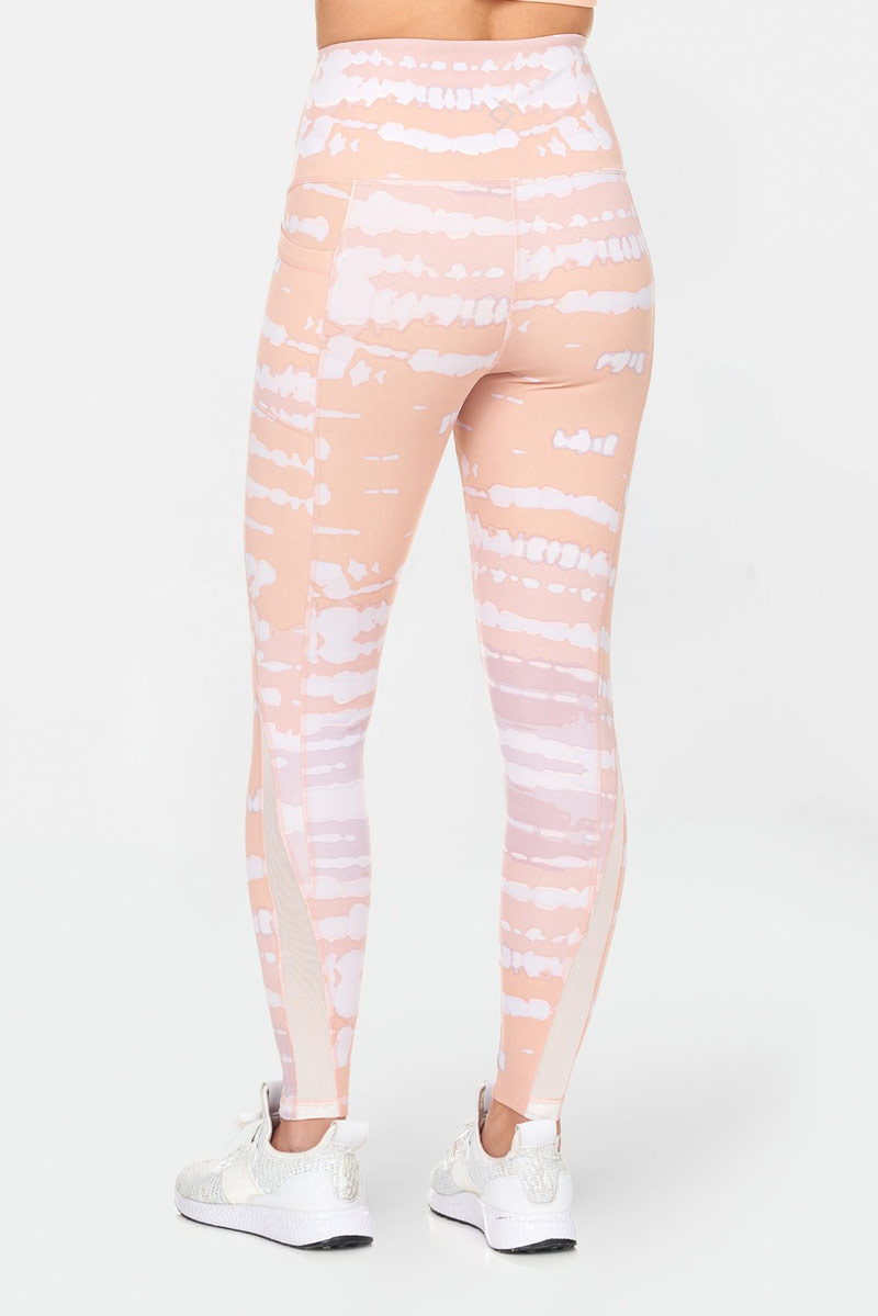 Tie Dye Horizontal Stripes Full Length Active Leggings - Peach