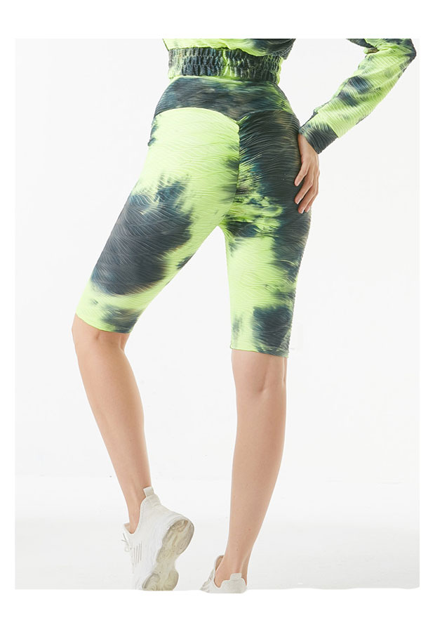 Wavy Textured Scrunch Biker Shorts - Neon Lime