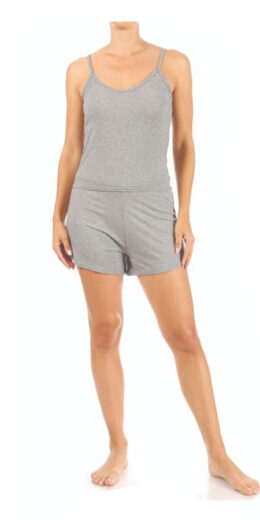 Textured Knit Top&Shorts Set - Light Grey