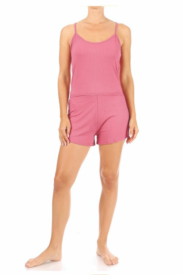 Textured Knit Top&Shorts Set - Ruby