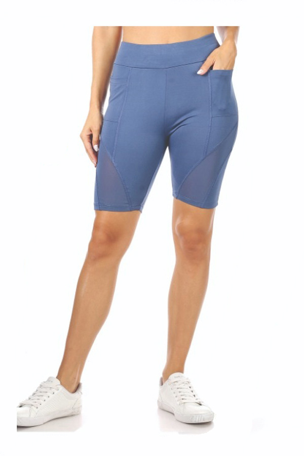 Mesh Contrast Biker Shorts - Blue Shadow