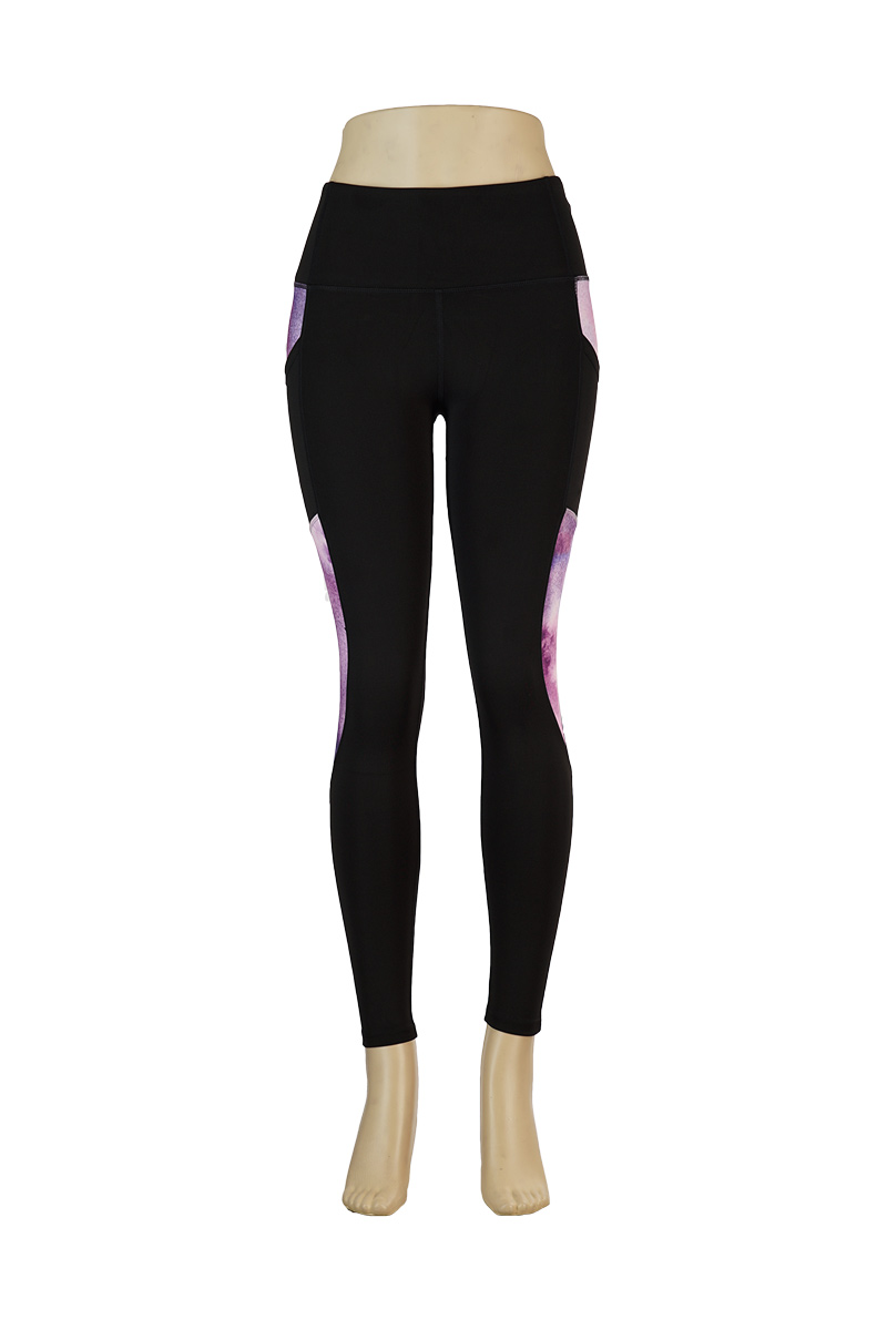 Full Length Watercolor Clouds Print Insert Detail Active Leggings with Pockets - Violet