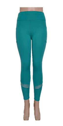 High Waist Leggings with Contrasting Stripes - Turquoise