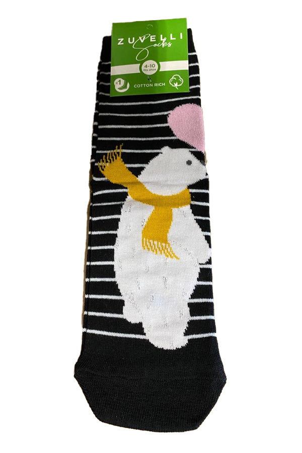 Women's Bear Couple Printed Super Soft Black Cotton Socks