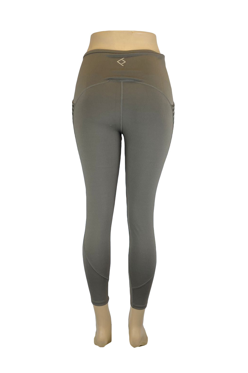 Hight Waist Active Leggings with Striped Mesh Pockets – Brown