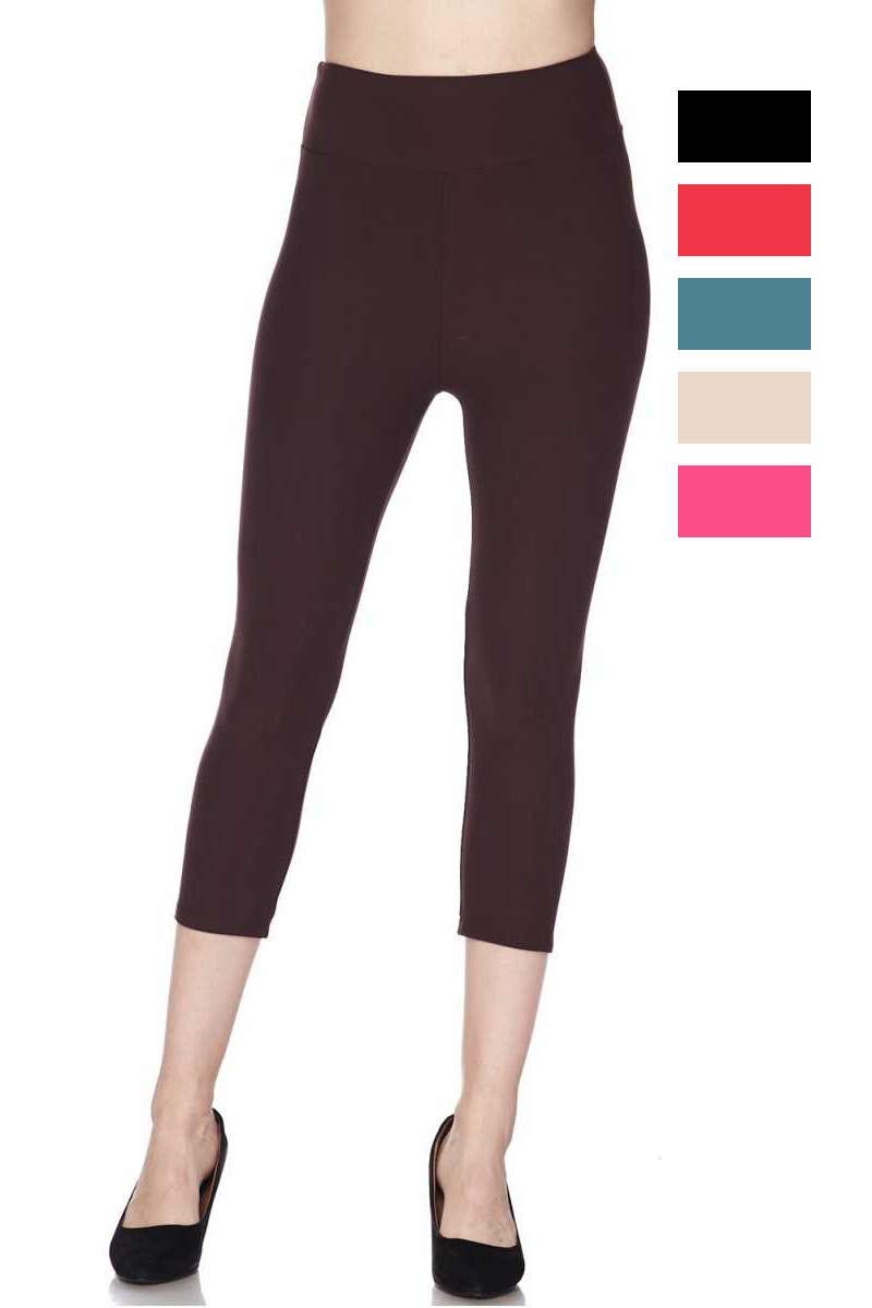 Solid Ankle Capri Leggings with 3 Inches Waistband
