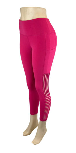 Hight Waist Striped Mesh Side Panel Leggings with Pocket Detail - Berry