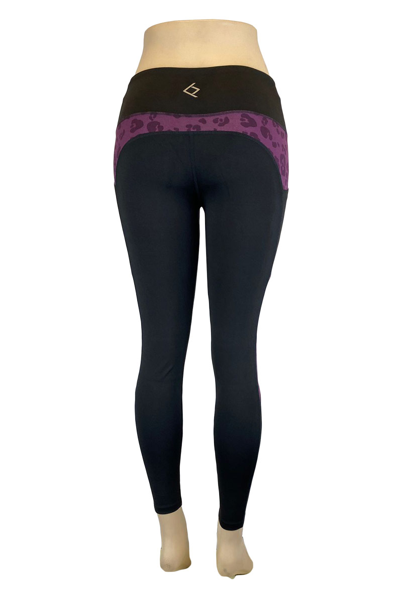 Full Length Spaced Leopard Print Insert Detail Active Leggings with Pockets – Purple