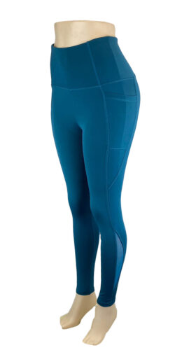 Hight Waist Active Leggings with Pockets and Mesh Detail - Dark Teal