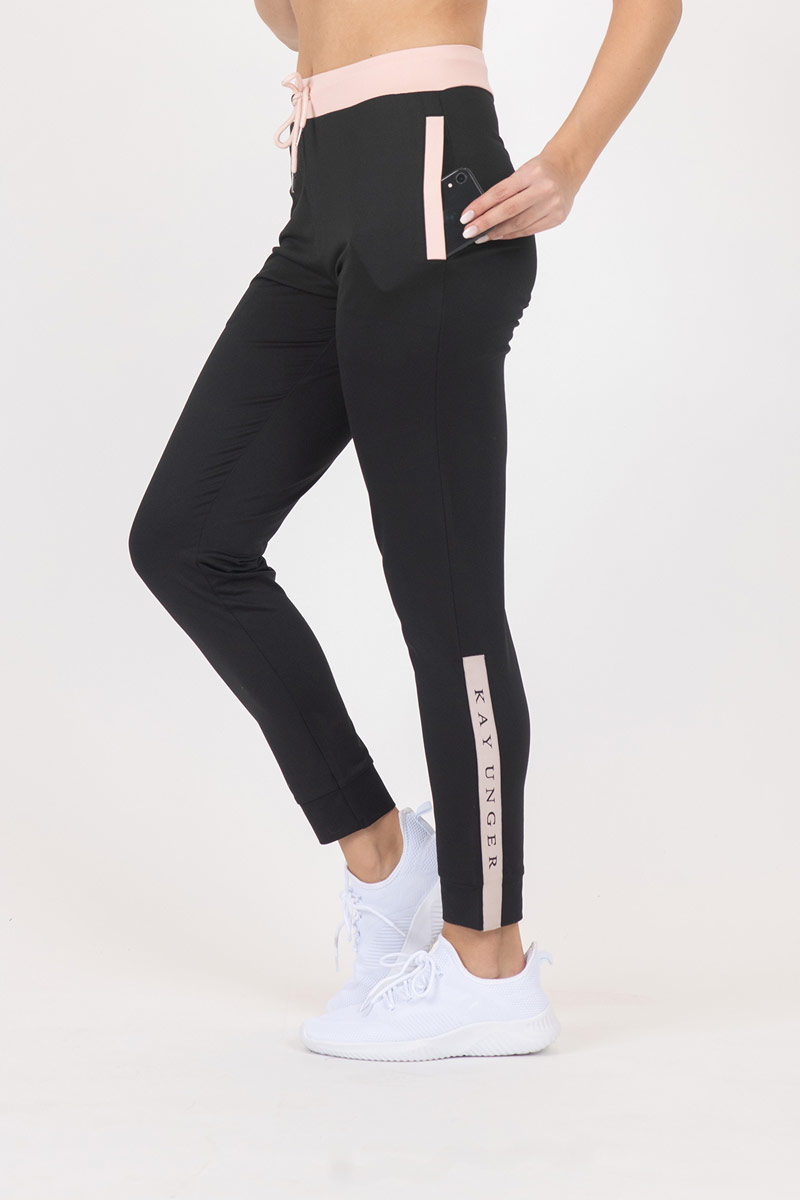 Joggers with Logo Taping on Bottom Side - Black