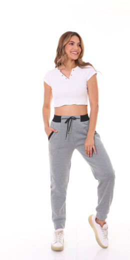 Women's Fleeced Rip Pocket Jogger - Light Grey