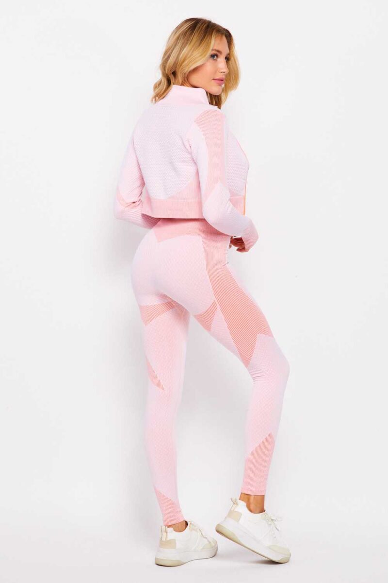 3 Pcs Jacket Bra Leggings Activewear Set - Pink