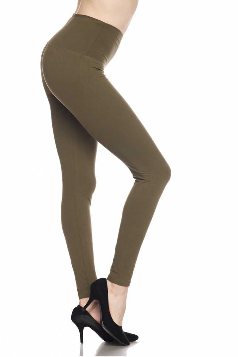 Solid Ankle Leggings with 5 Inches Waistband - Olive - 6-Pack