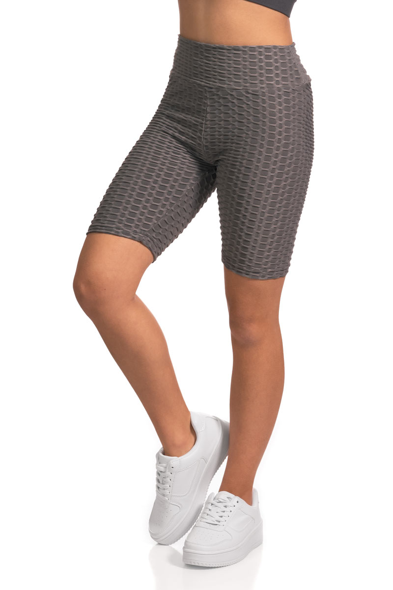 PLUS Honeycomb Textured Brazilian Butt Lifting Scrunch Biker Shorts - Charcoal