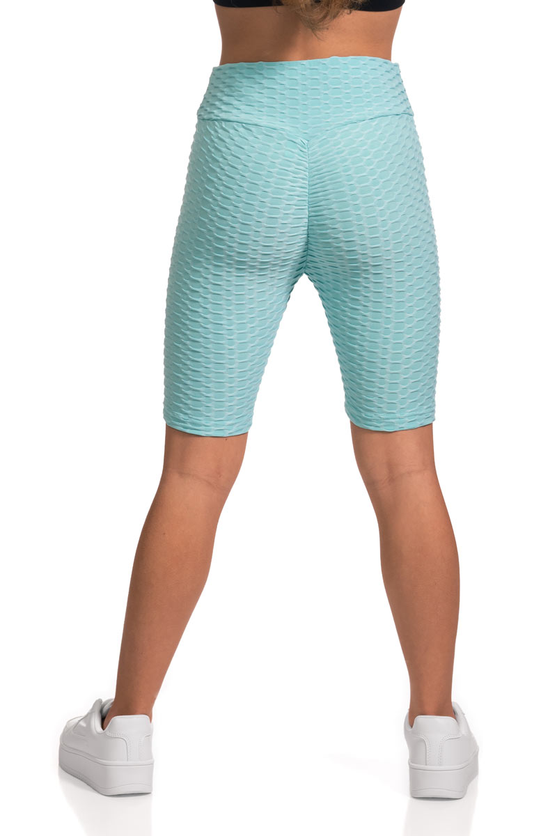 Honeycomb Textured Brazilian Butt Lifting Scrunch Biker Shorts - Light Blue Mint