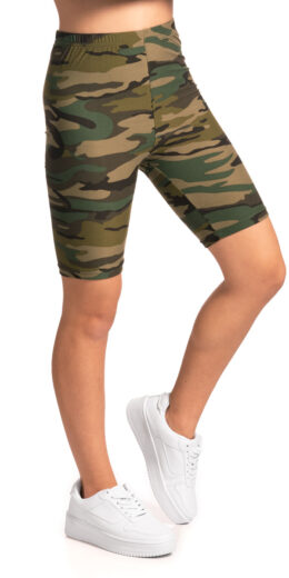 Olive Camouflage Print Biker Shorts