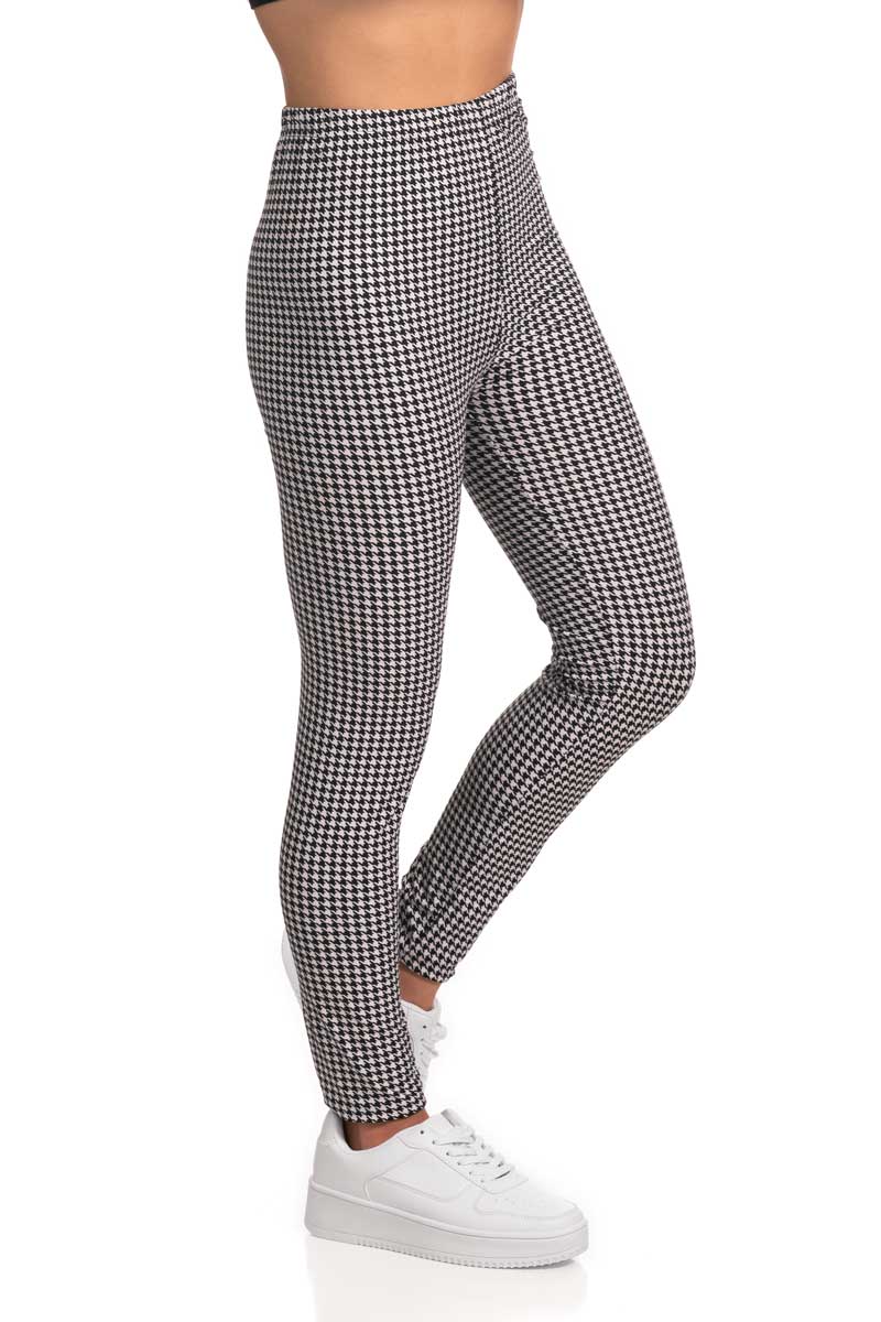 PLUS Black and White Hound Tooth Print Brushed Legging