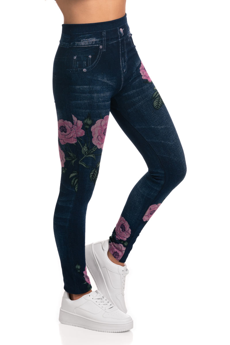 High Waist Floral Rosy Pattern Jeggings