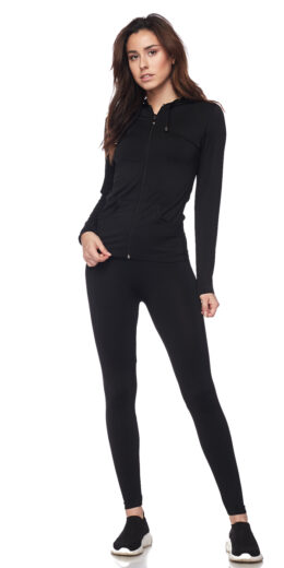 PLUS Size Active Wear Zip Up Hoodie And Legging Tights - Black
