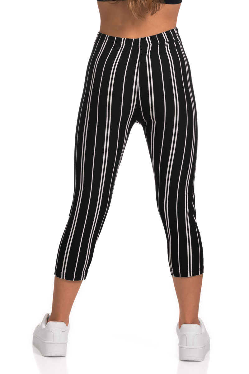 PLUS Stylish 2 White Striped Capri Leggings - Black