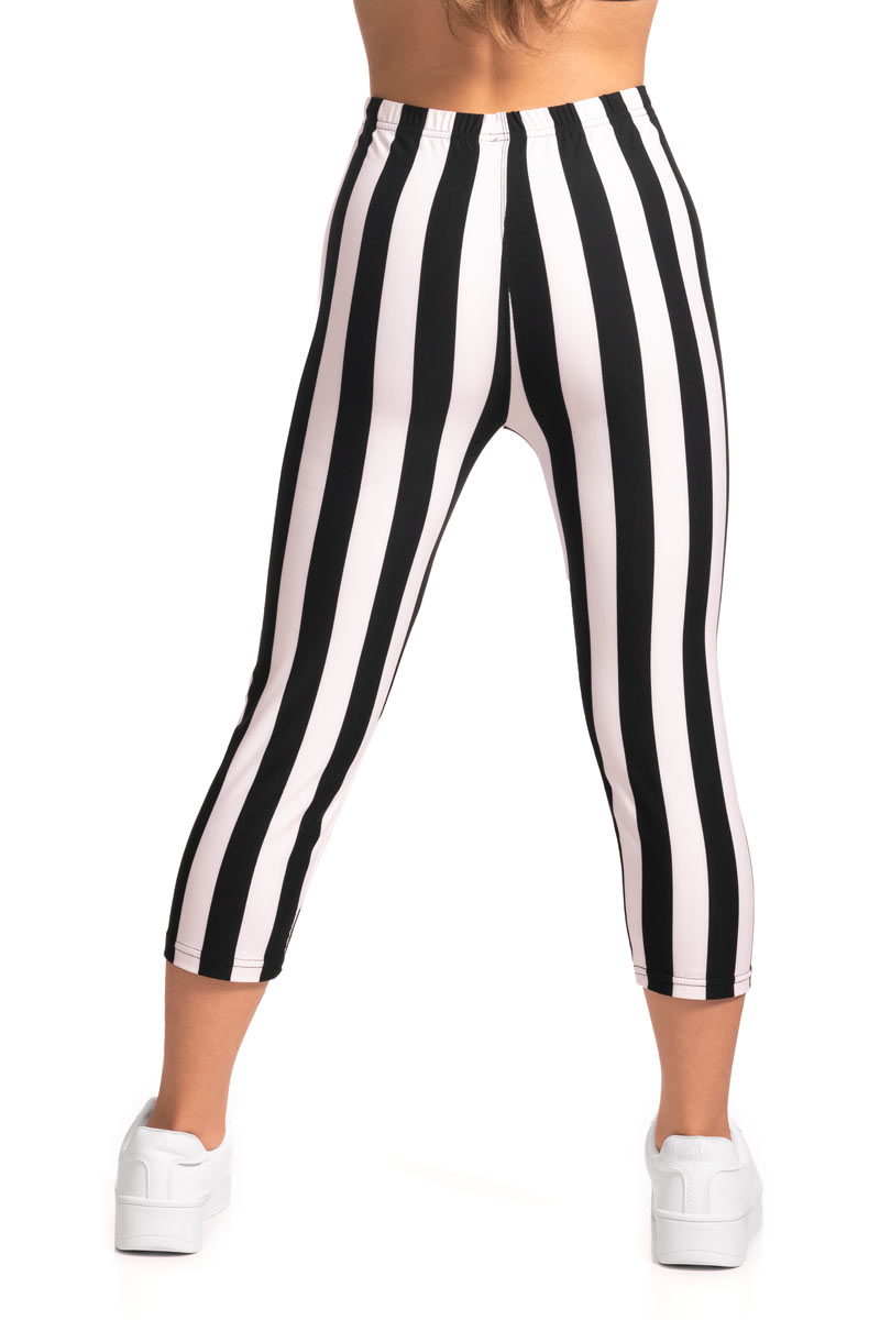 PLUS Stylish White And Black Vertical Striped Capri Leggings