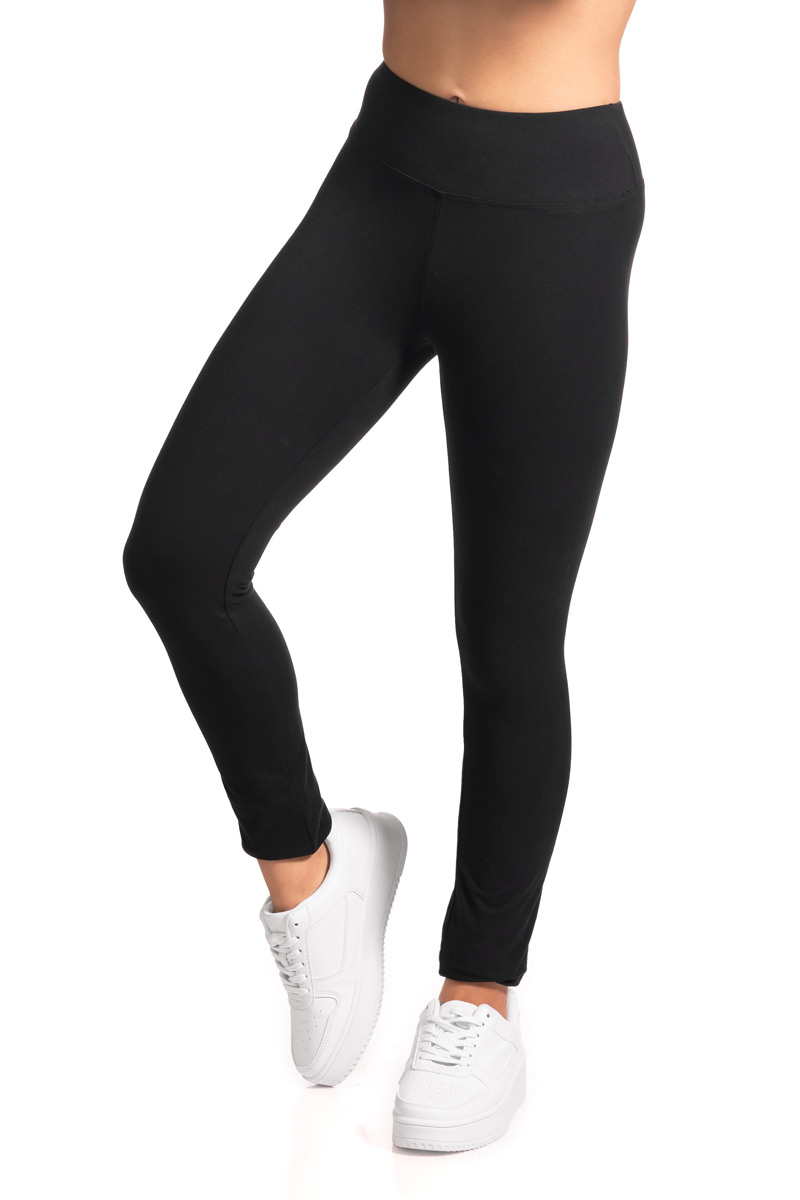 Solid Ankle Leggings with 3 Inches Waistband - Black