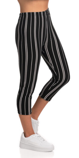 Stylish White And Black Vertical Striped Capri Leggings