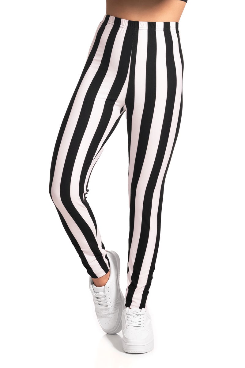 Stylish White And Black Vertical Striped Ankle Leggings