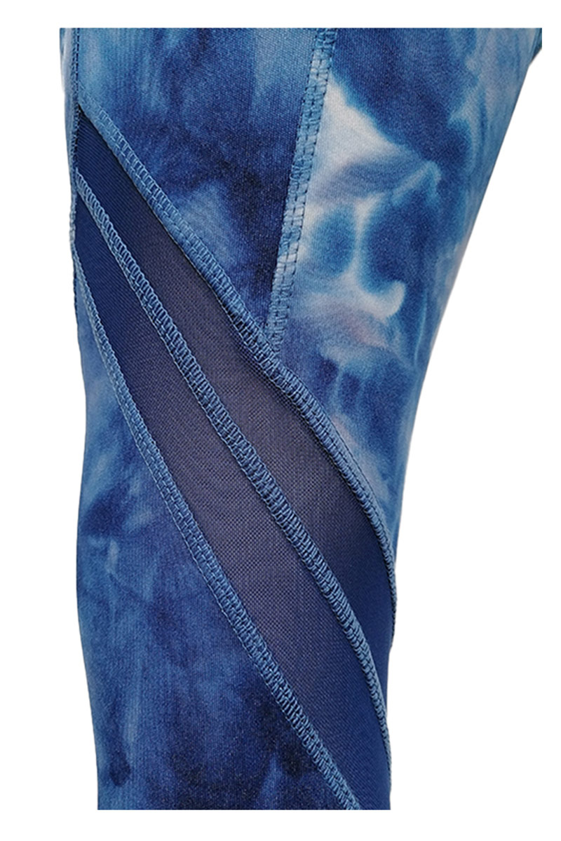 A2049 High Waist Tie Dye Print Yoga Leggings - White Blue