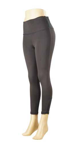 7/8 Leggings with Ribbed Fabric at Back Waistband & Bottom - Black