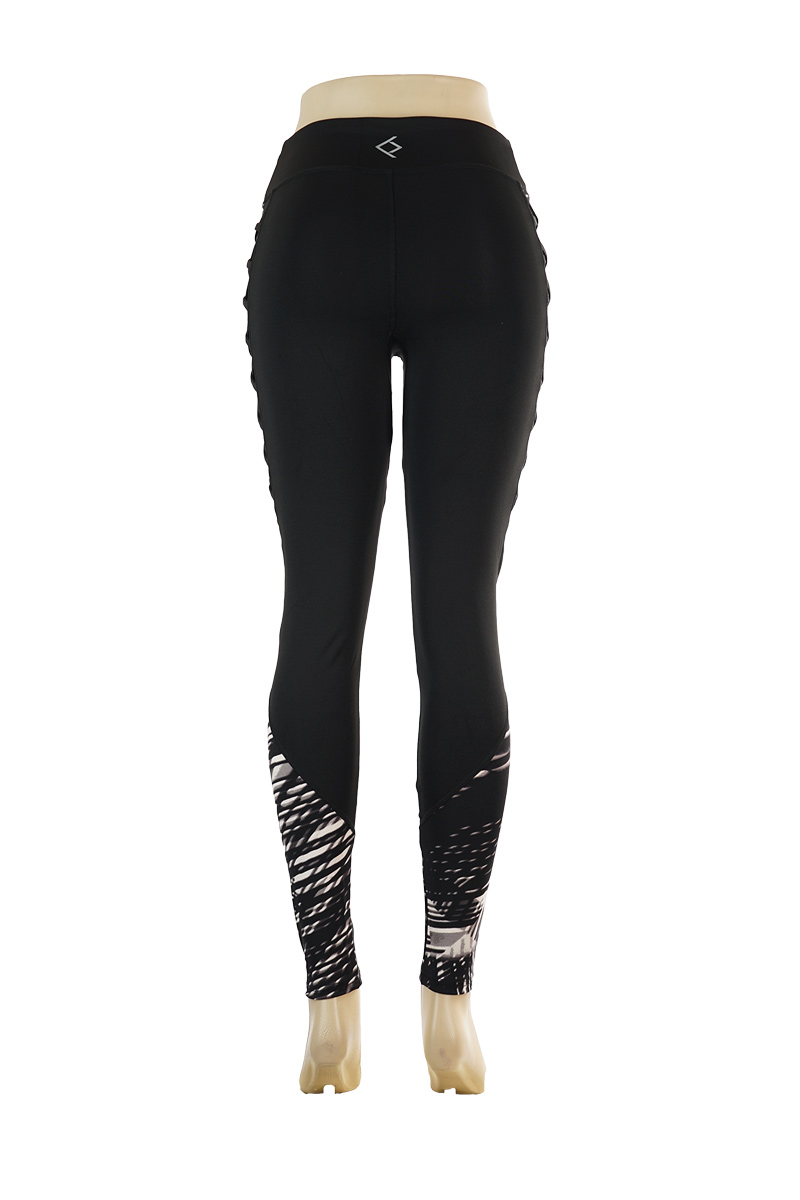 Hight Waist Cross-Linked Look Leggings with Contrasting Stripes - Black White