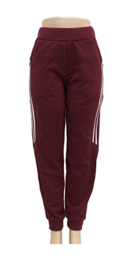 A2201 High Waist Joggers with White Side Stripe Detail - Burgundy