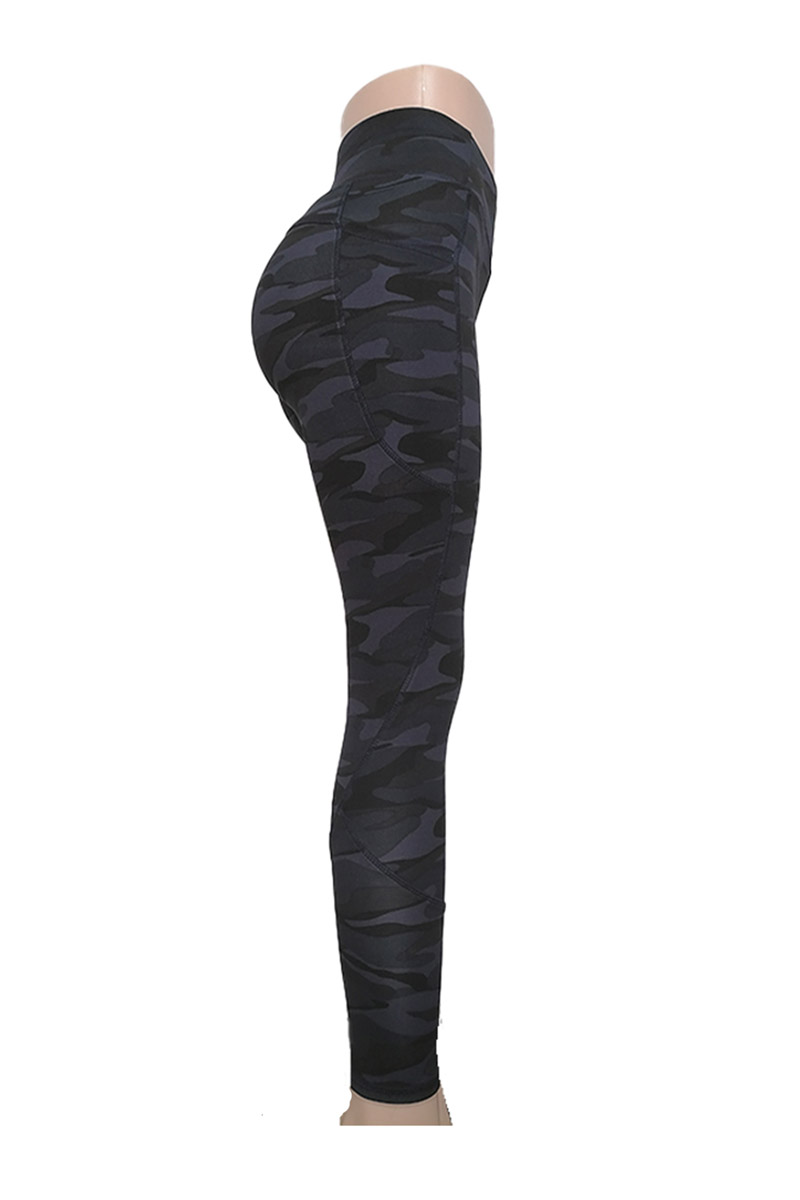 High Waist Camouflage Print Yoga Leggings with Pocket Detail - Camo 3