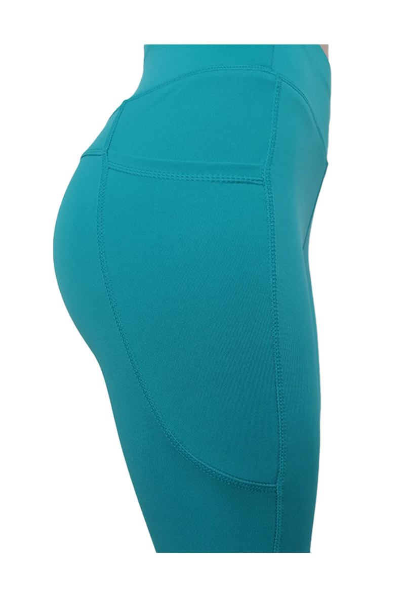 High Waist Solid Color Yoga Leggings with Pocket Detail - Turquoise