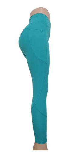 High Waist Solid Color Yoga Leggings with Pocket Detail - Turquoise