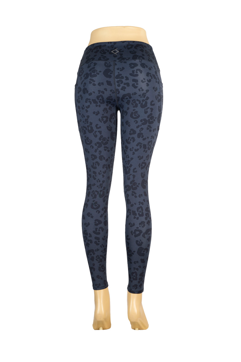 Hight Waist Spaced Leopard Print Leggings with Pocket Detail - Blue