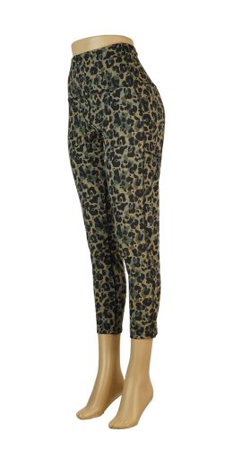 PLUS Size 7/8 Cropped Leopard Drops Printed Leggings - Green