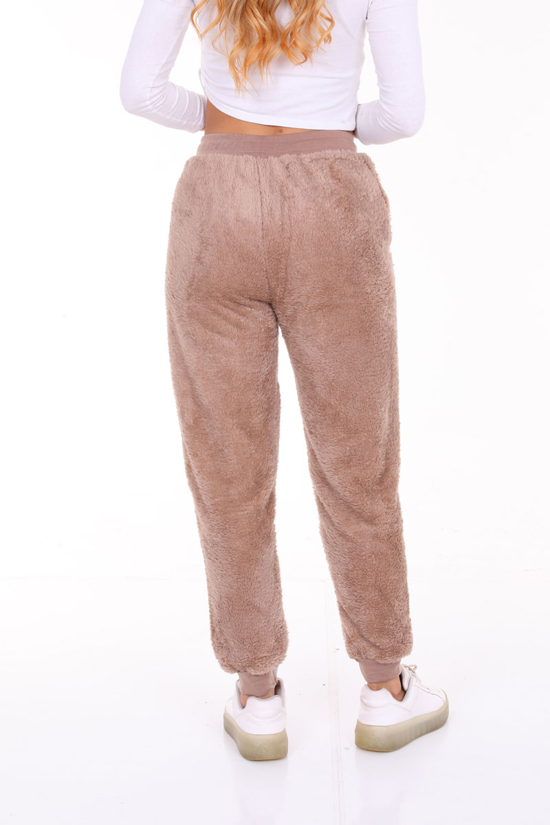Women's Cozy Faux Fur Jogger Pants - Khaki