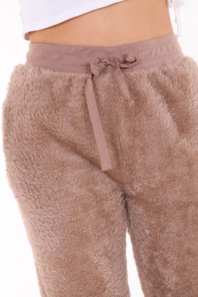 Women's Cozy Faux Fur Jogger Pants - Khaki