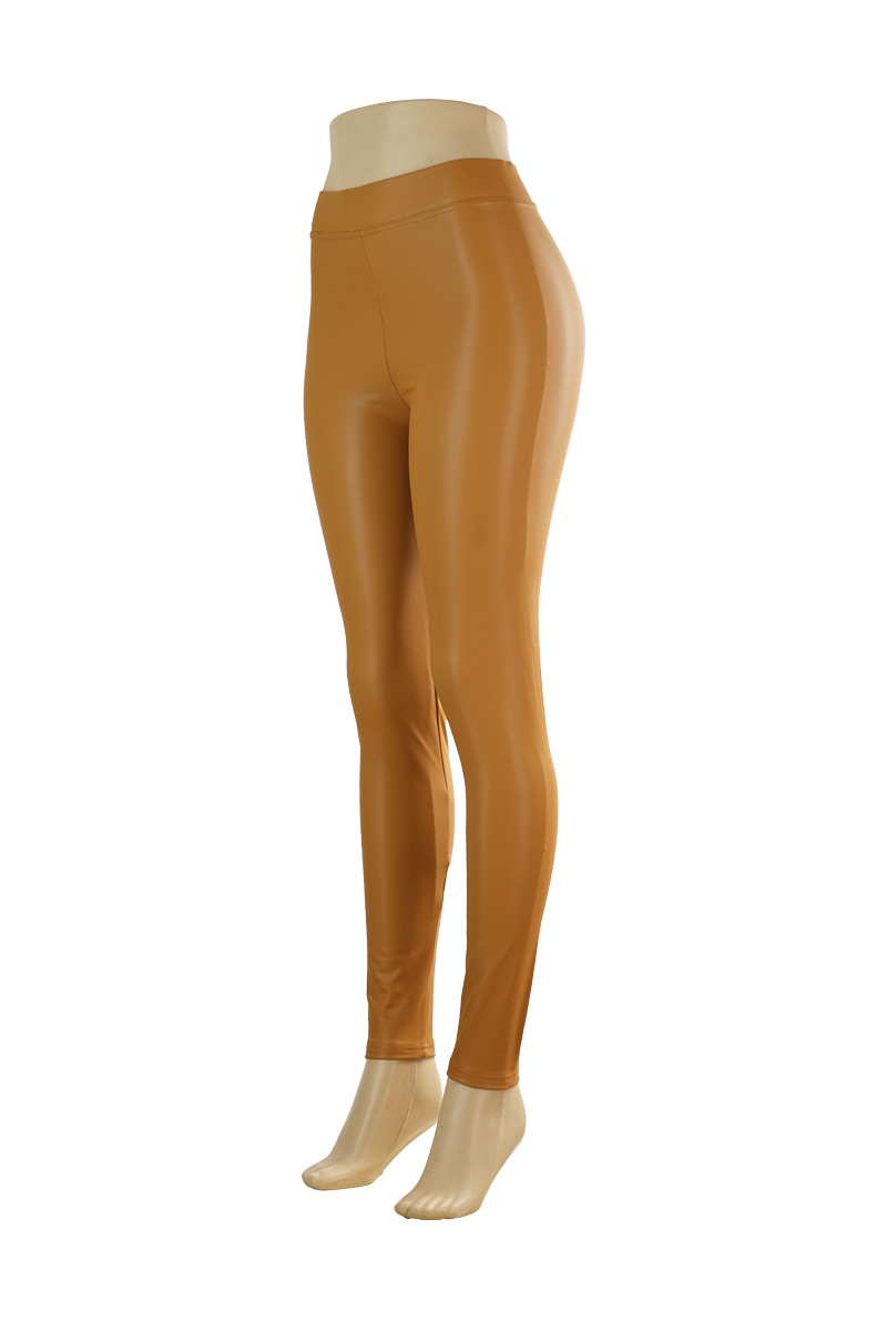 Women's Fleceed Leather Pants - Camel