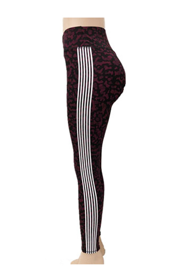High Waist Side Striped Animal Print Yoga Leggings - Leopard 2