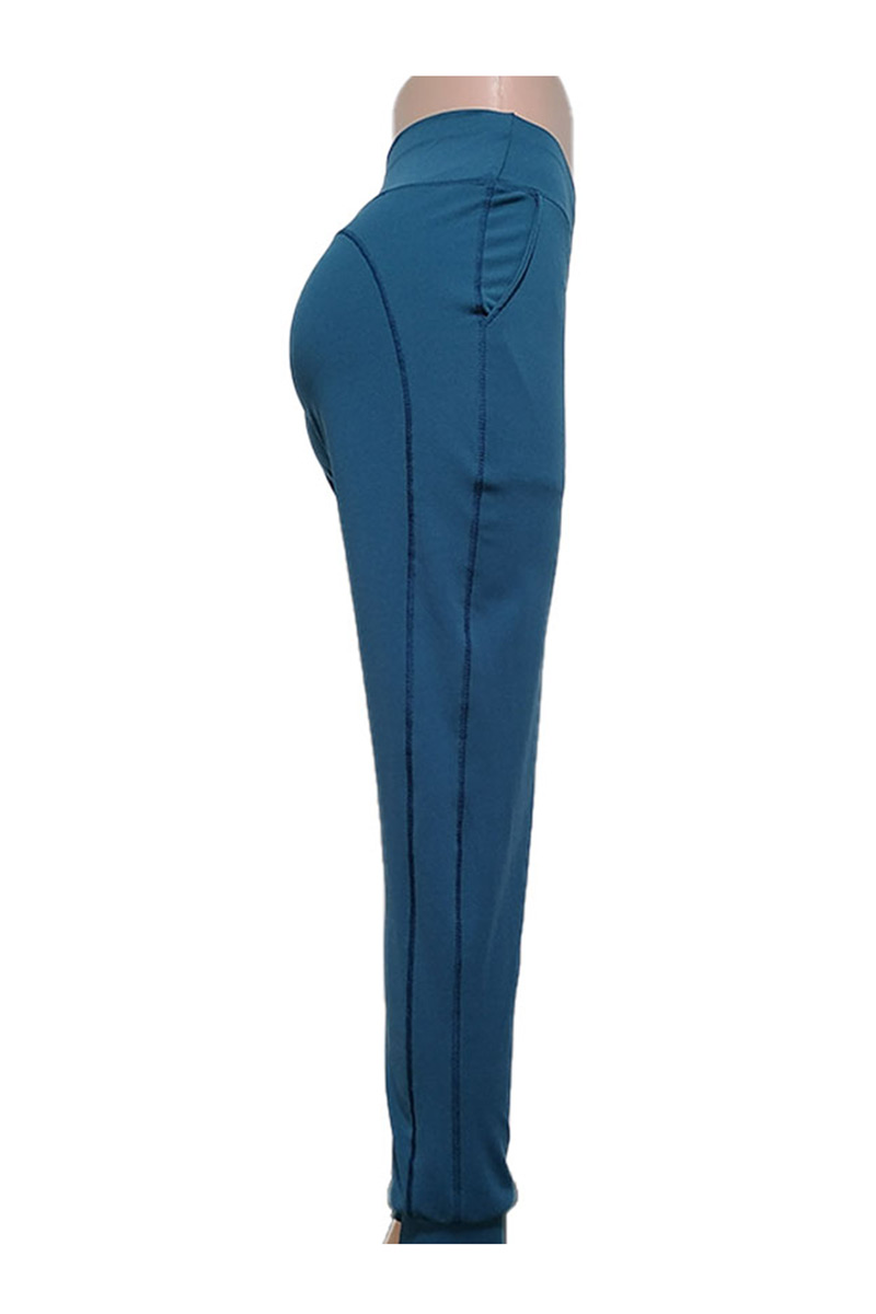 High Waist Solid Color Joggers with Pocket Detail - Denim Blue